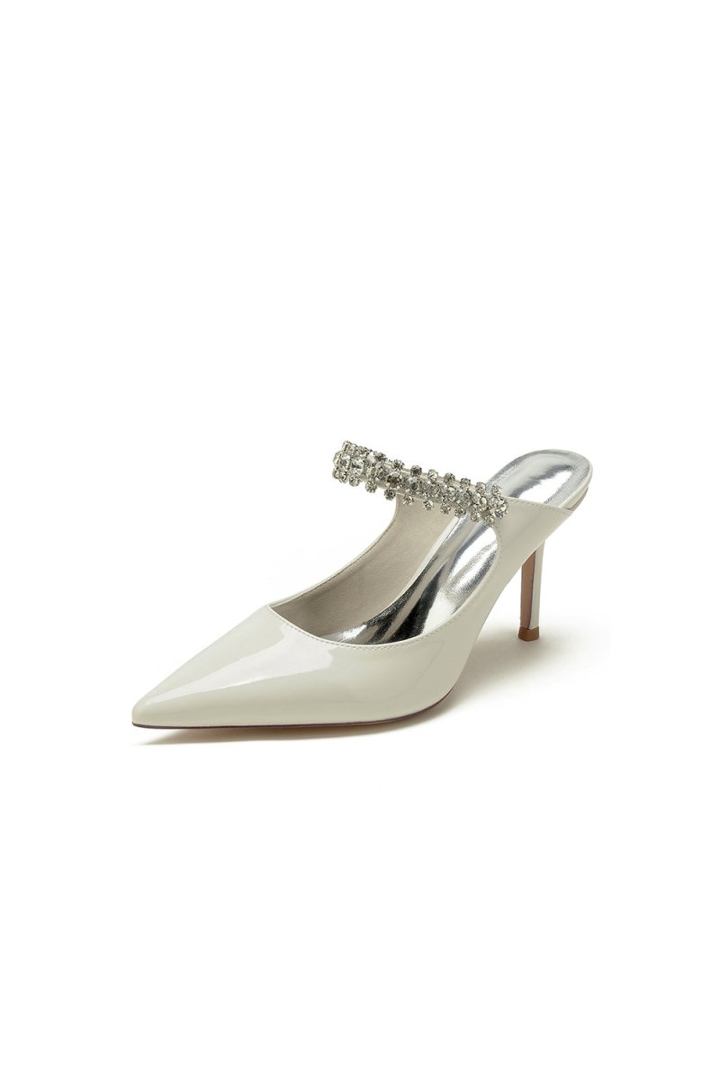Leather Pointed Toe Wedding Shoes with Rhinestone - KissProm