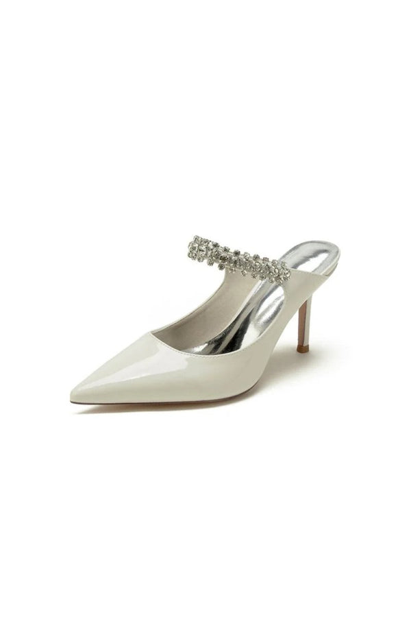 Leather Pointed Toe Wedding Shoes with Rhinestone - KissProm