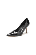 Patent Leather High Heels with Rhinestone - KissProm