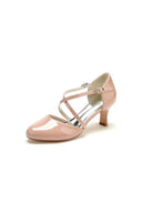 Patent Leather Wedding Chunky Heels with Straps - KissProm