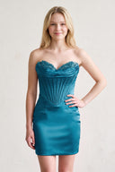 Peacock Aqua - Sheath Sweetheart Corset Homecoming Dresses with Appliques | KISSPROM