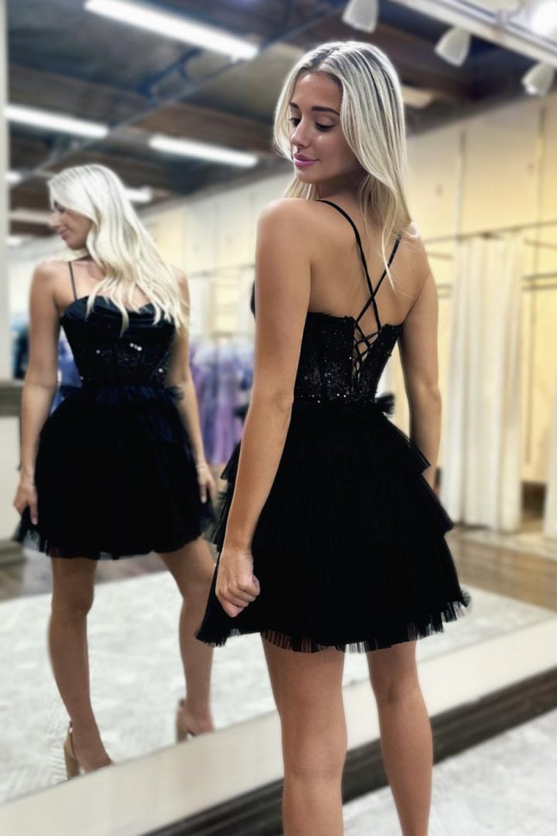 Aislinn | Peacock Blue Spaghetti Straps A - Line Tulle Tiered Corset Homecoming Dress - KissProm