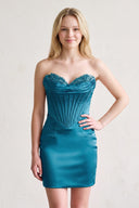 Peacock Sheath Sweetheart Corset Mini Party Dress with Appliques | KISSPROM