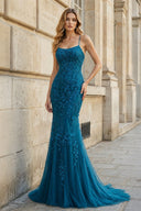 Mermaid Spaghetti Straps Lace Prom Dress - KissProm