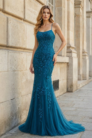 Mermaid Spaghetti Straps Lace Prom Dress - KissProm