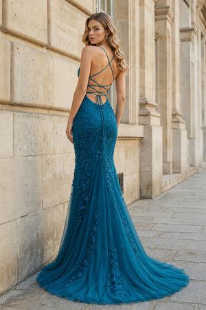 Mermaid Spaghetti Straps Lace Prom Dress - KissProm