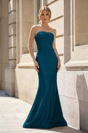 Peacock Strapless Mermaid Satin Long Formal Dress With Beading | KISSPROM