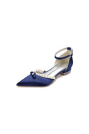 Pearl Bow Buckle Strap Pointed Toe Flats - KissProm
