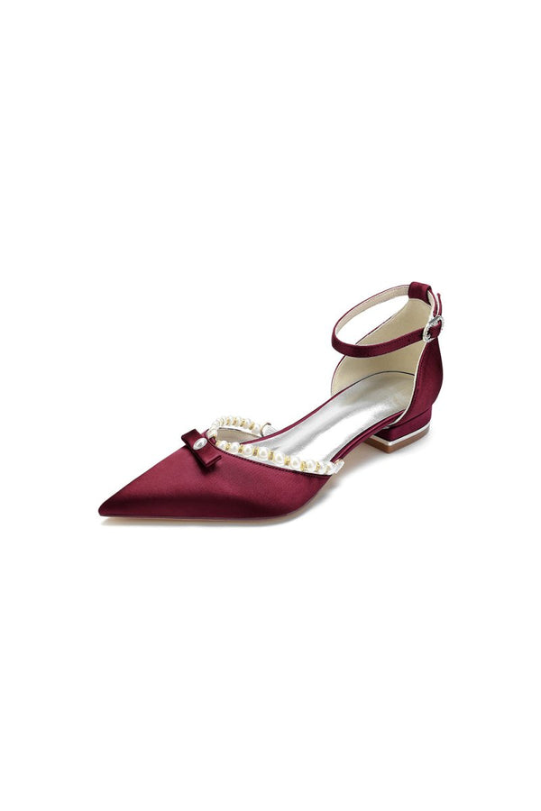 Pearl Bow Buckle Strap Pointed Toe Flats - KissProm