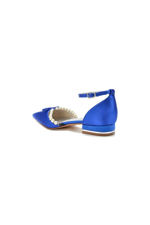 Pearl Bow Buckle Strap Pointed Toe Flats - KissProm