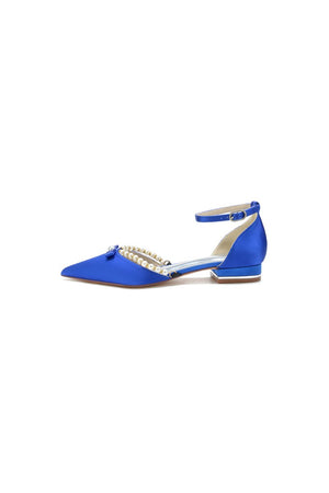 Pearl Bow Buckle Strap Pointed Toe Flats - KissProm