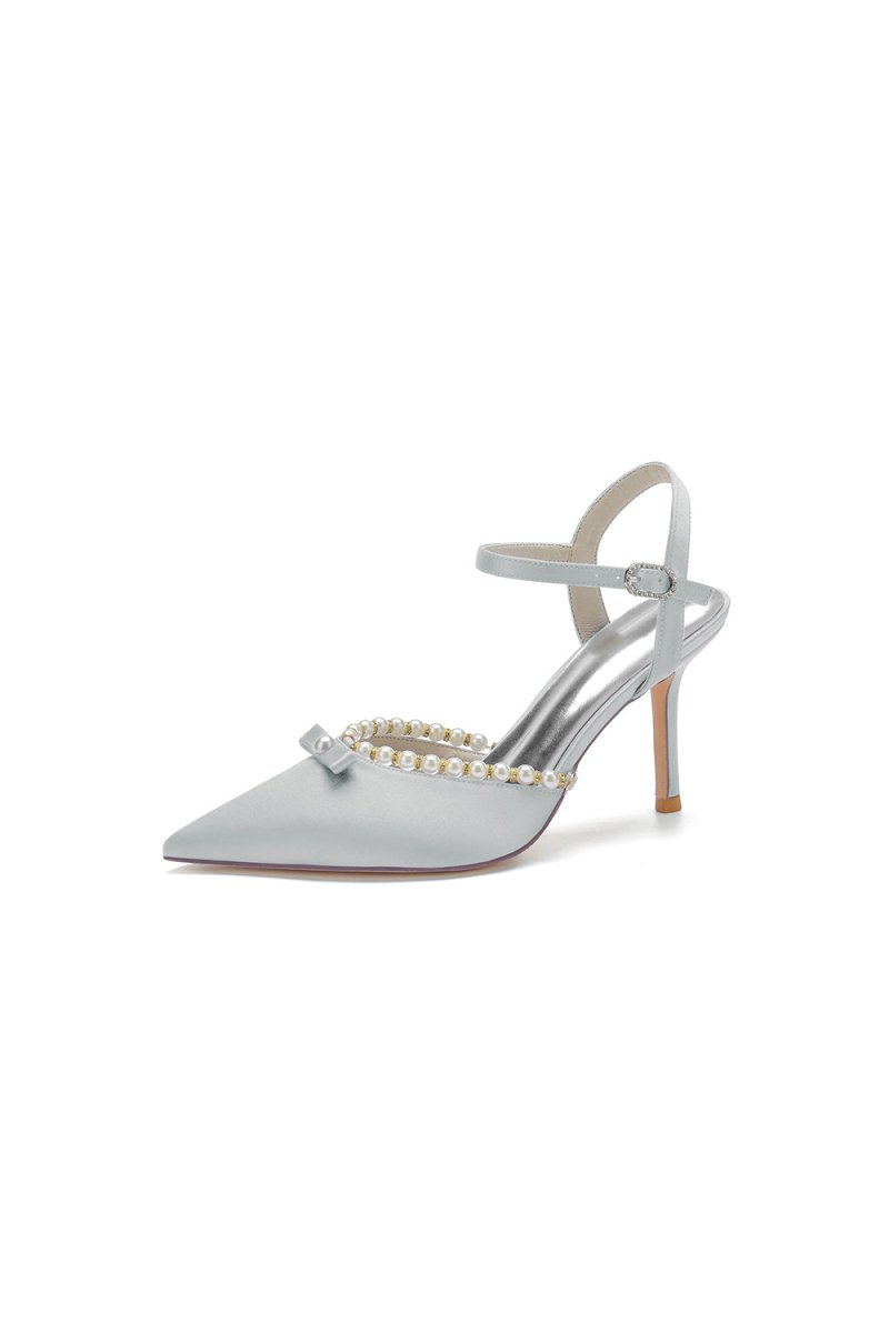 Pearl Cocktail Pointed Toe Buckle Strap Heels - KissProm