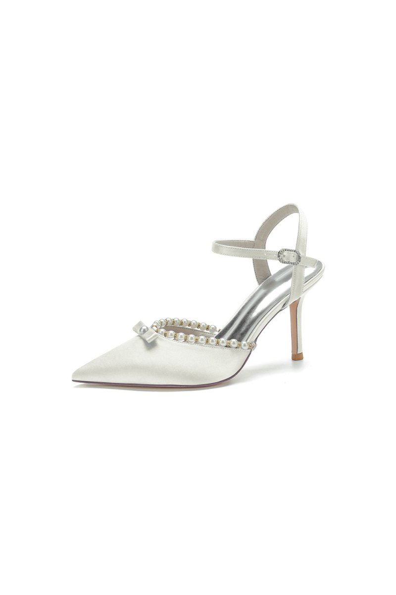 Pearl Cocktail Pointed Toe Buckle Strap Heels - KissProm