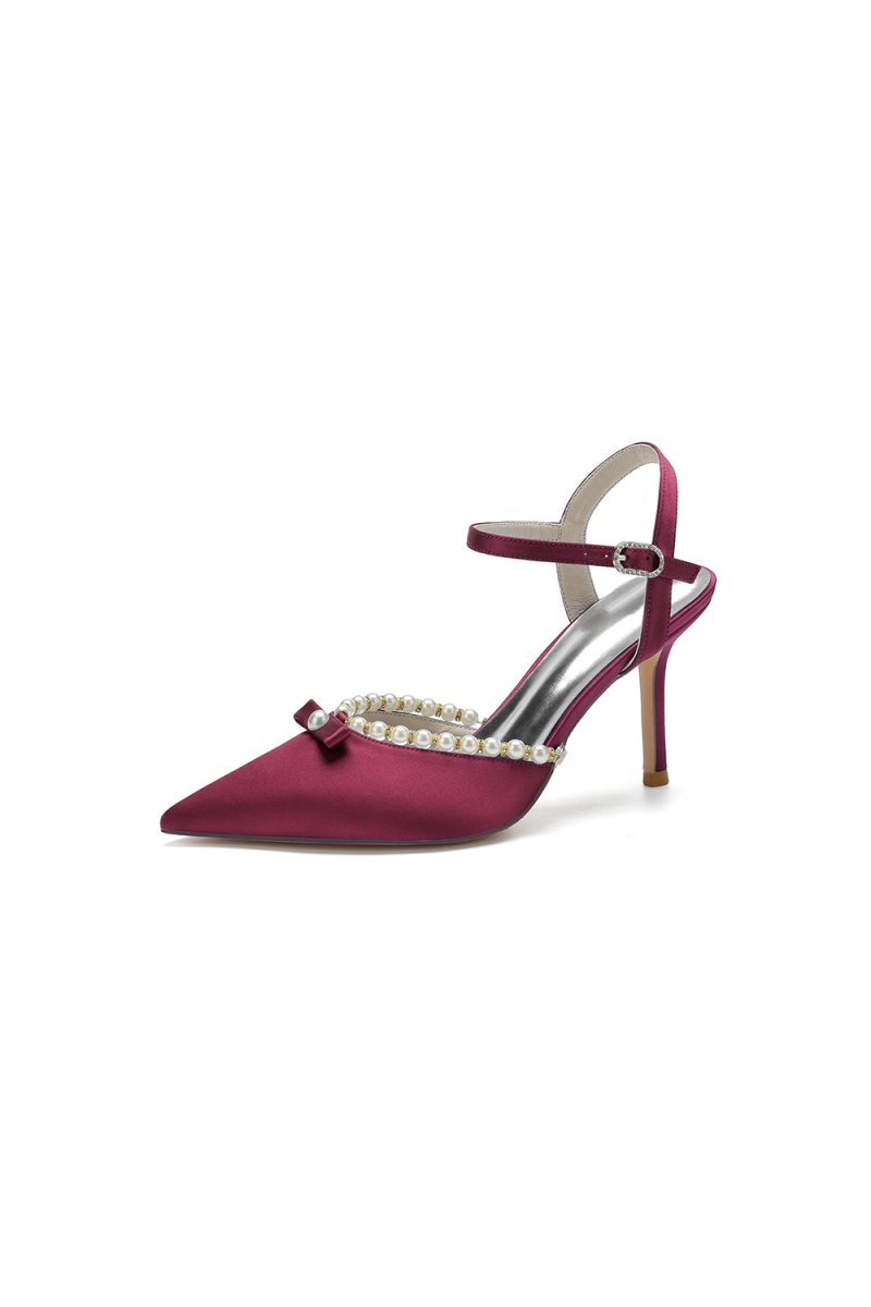 Pearl Cocktail Pointed Toe Buckle Strap Heels - KissProm