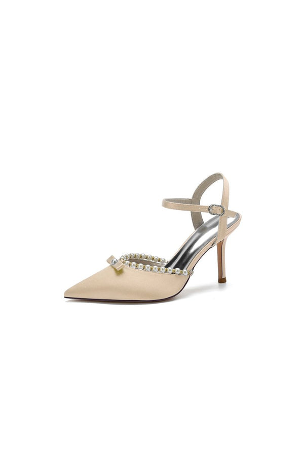 Pearl Cocktail Pointed Toe Buckle Strap Heels - KissProm