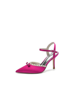 Pearl Cocktail Pointed Toe Buckle Strap Heels - KissProm