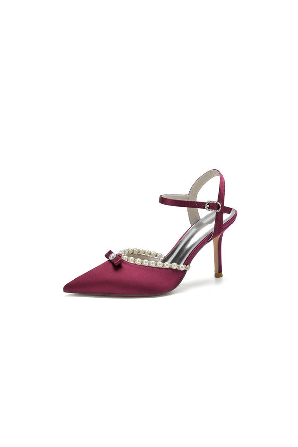 Pearl Cocktail Pointed Toe Buckle Strap Heels - KissProm
