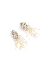 Pearl Dangle Earrings Crystal Gold Floral Hoop - KissProm