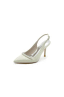 Pearl Embellished Peep Toe Slingback High Heels - KissProm