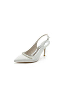Pearl Embellished Peep Toe Slingback High Heels - KissProm