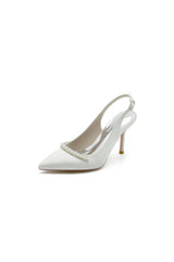 Pearl Embellished Peep Toe Slingback High Heels - KissProm