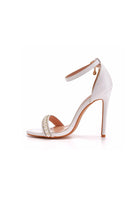 Pearl - Embellished White Ankle - Strap Stiletto Heels - KissProm