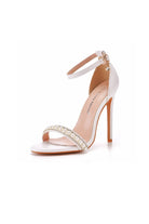 Pearl - Embellished White Ankle - Strap Stiletto Heels - KissProm