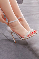 Pearl - Embellished White Ankle - Strap Stiletto Heels - KissProm