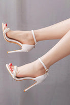 Pearl - Embellished White Ankle - Strap Stiletto Heels - KissProm