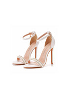 Pearl - Embellished White Ankle - Strap Stiletto Heels - KissProm