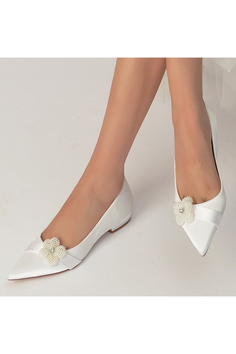 Pearl Flower Cocktail Pointed Toe Flats - KissProm