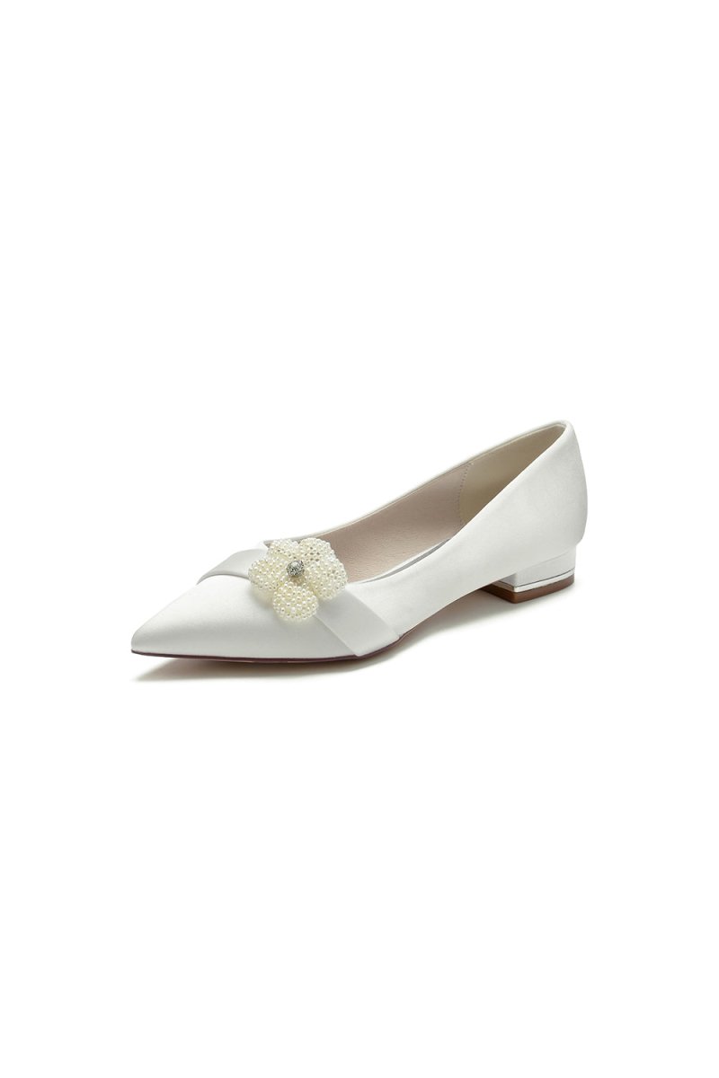 Pearl Flower Cocktail Pointed Toe Flats - KissProm