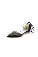 Pearl Ribbon Pointed Toe Ankle Strap Kitten Heels - KissProm