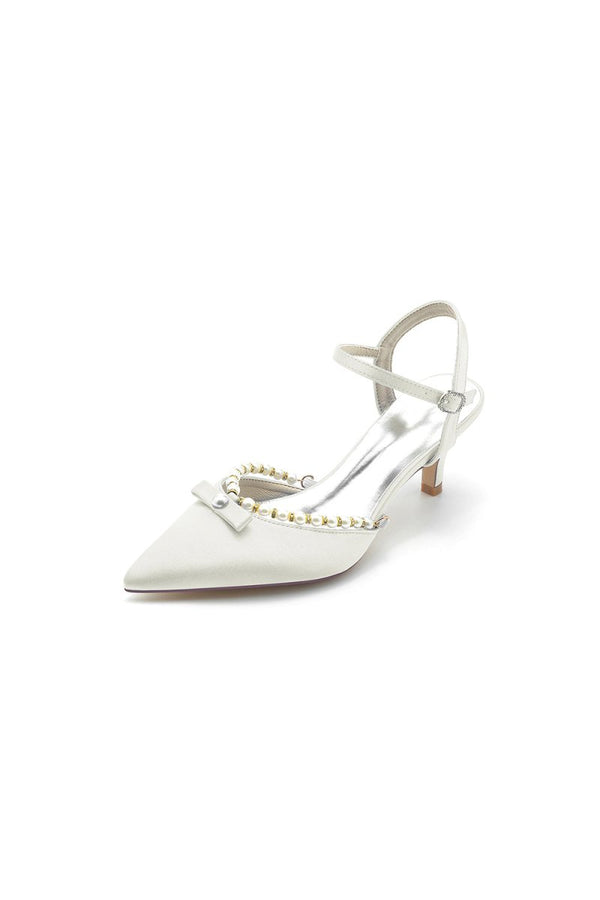 Pearl Satin Pointed Toe High Heels - KissProm