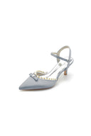 Pearl Satin Pointed Toe High Heels - KissProm