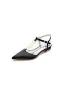 Pearl Strap Pointed Toe Flats - KissProm