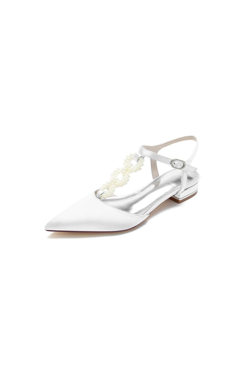 Pearl Strap Pointed Toe Flats - KissProm