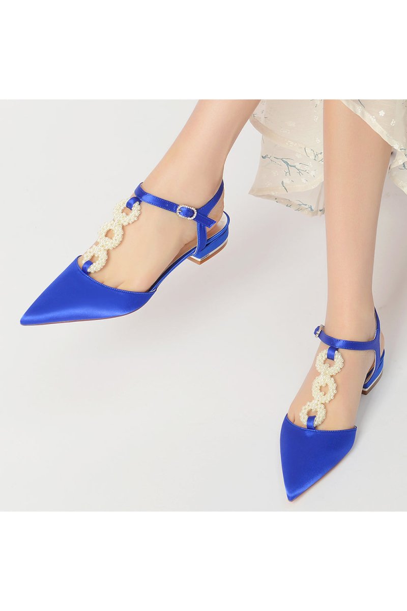 Pearl Strap Pointed Toe Flats - KissProm