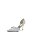 Pearl Strap Pointed Toe Satin High Heels - KissProm