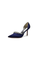 Pearl Strap Pointed Toe Satin High Heels - KissProm