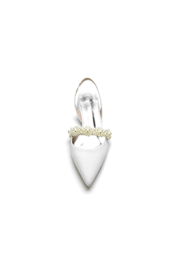 Pearl Strap Slingback Sequin Pointed Toe Flats - KissProm
