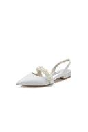 Pearl Strap Slingback Sequin Pointed Toe Flats - KissProm