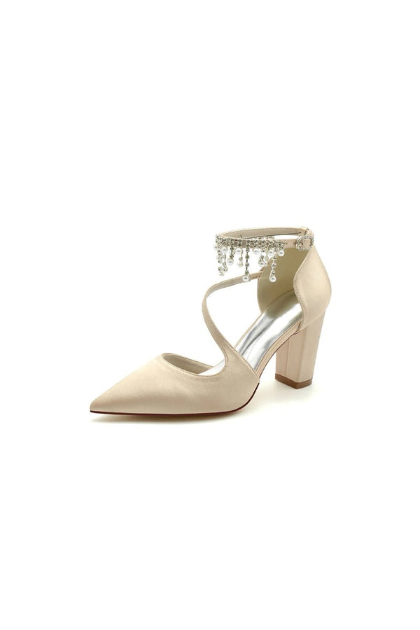 Pearl Tassel Block Heel Sandals - KissProm