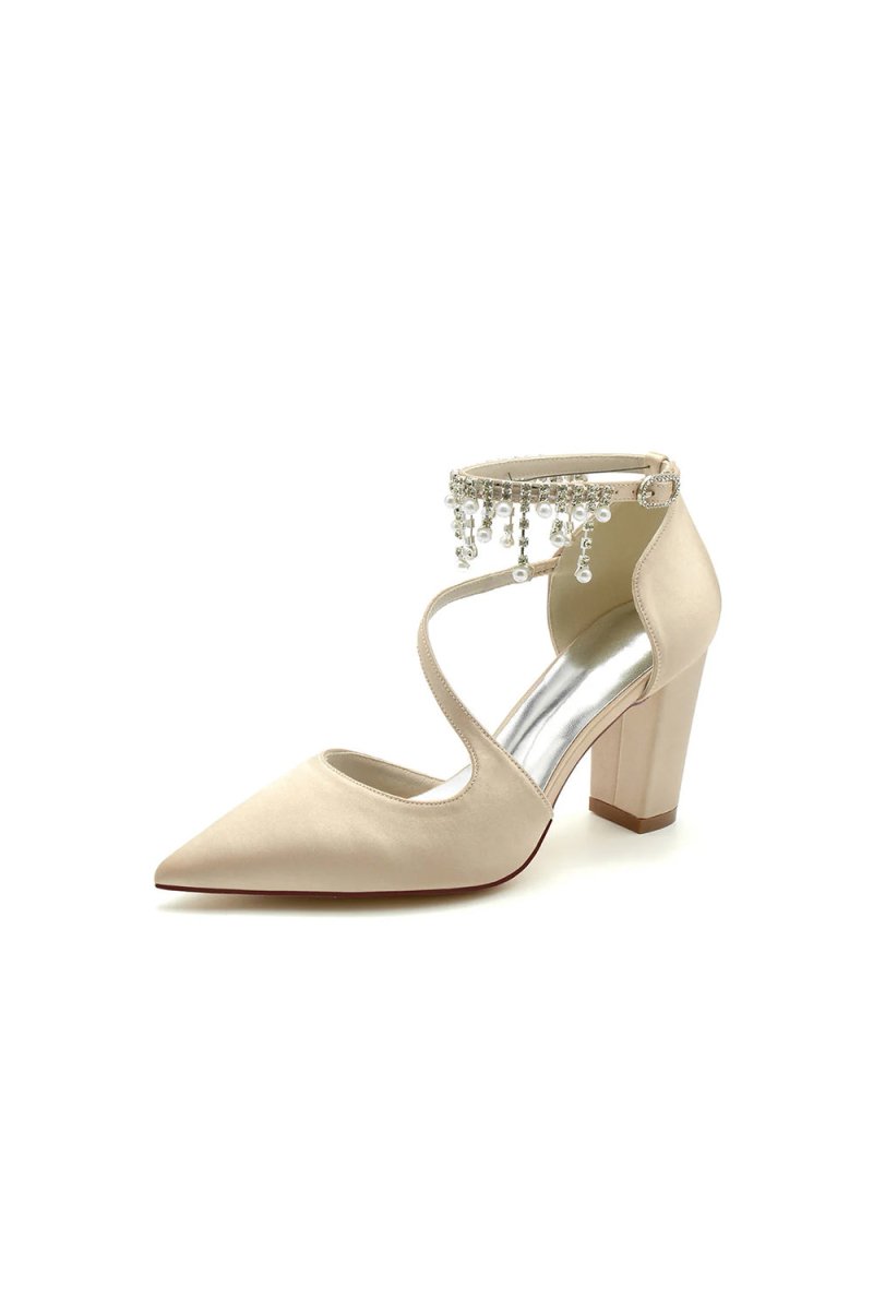 Pearl Tassel Block Heel Sandals - KissProm
