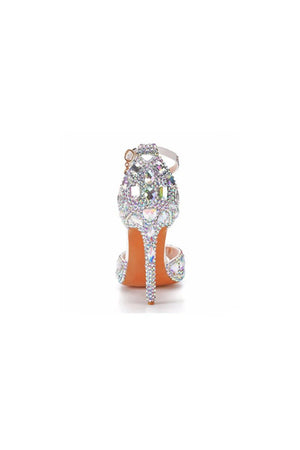 Peep Toe Big colored rhinestones Ankle Strap Stiletto Heels - KissProm