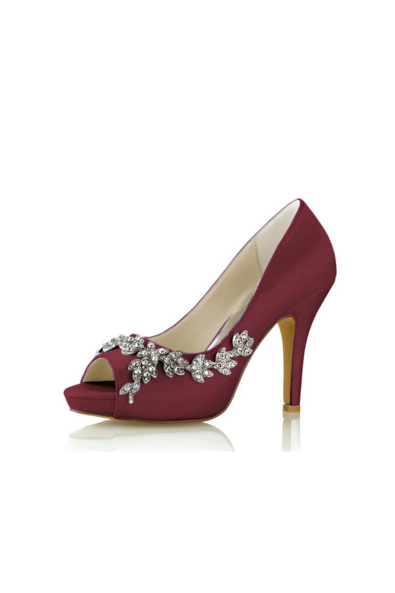Peep Toe Block Heels With Rhinestone Flower - KissProm