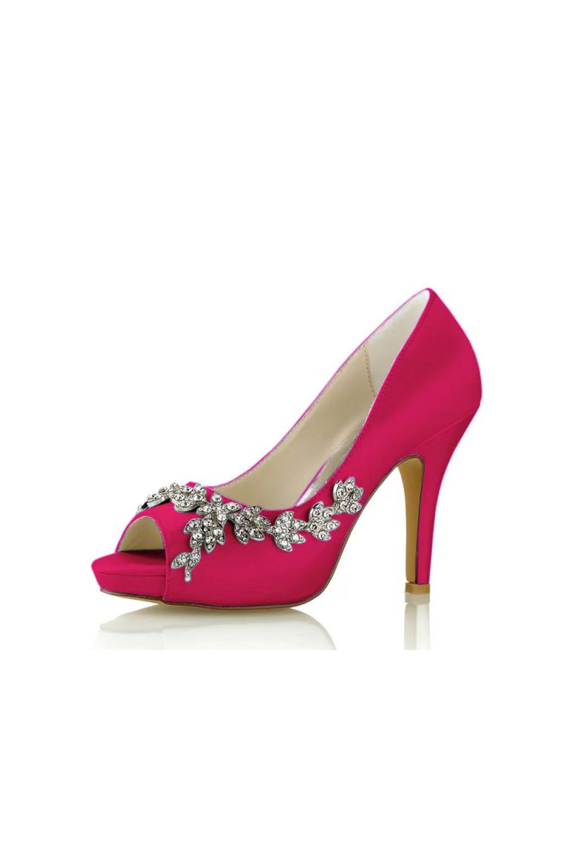Peep Toe Block Heels With Rhinestone Flower - KissProm