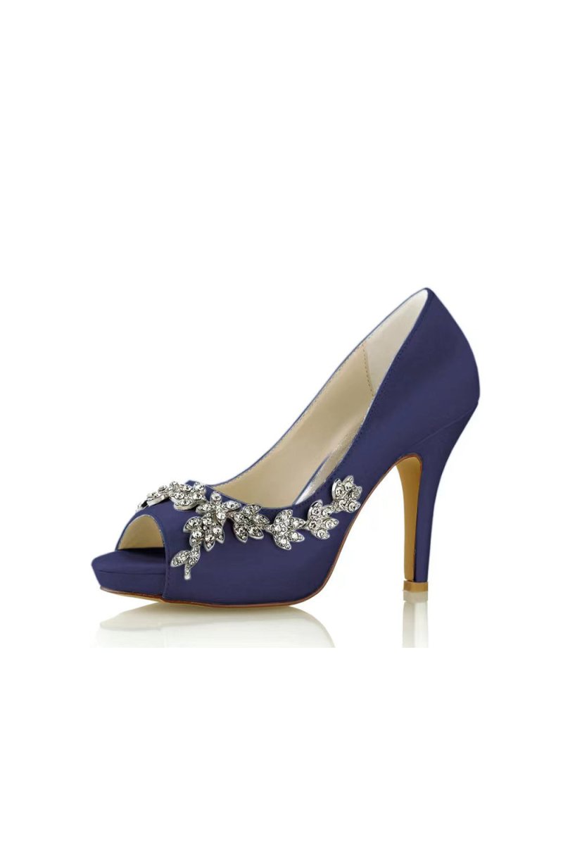 Peep Toe Block Heels With Rhinestone Flower - KissProm