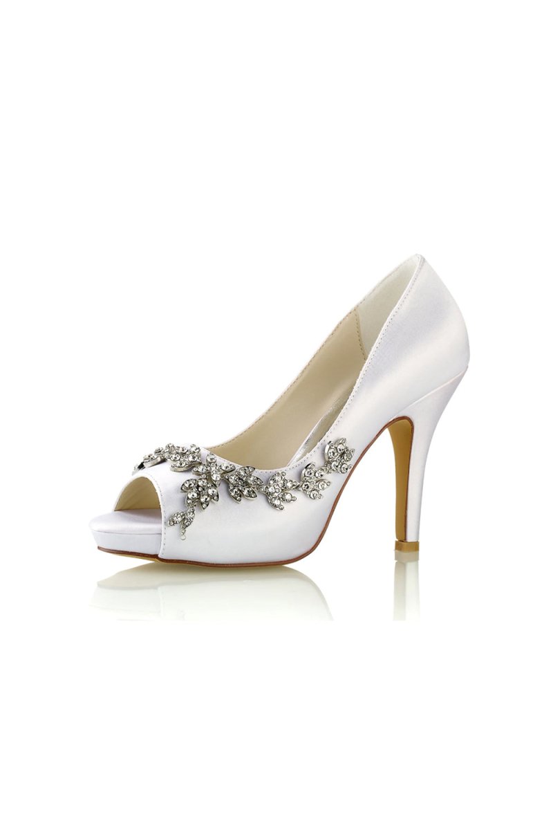 Peep Toe Block Heels With Rhinestone Flower - KissProm