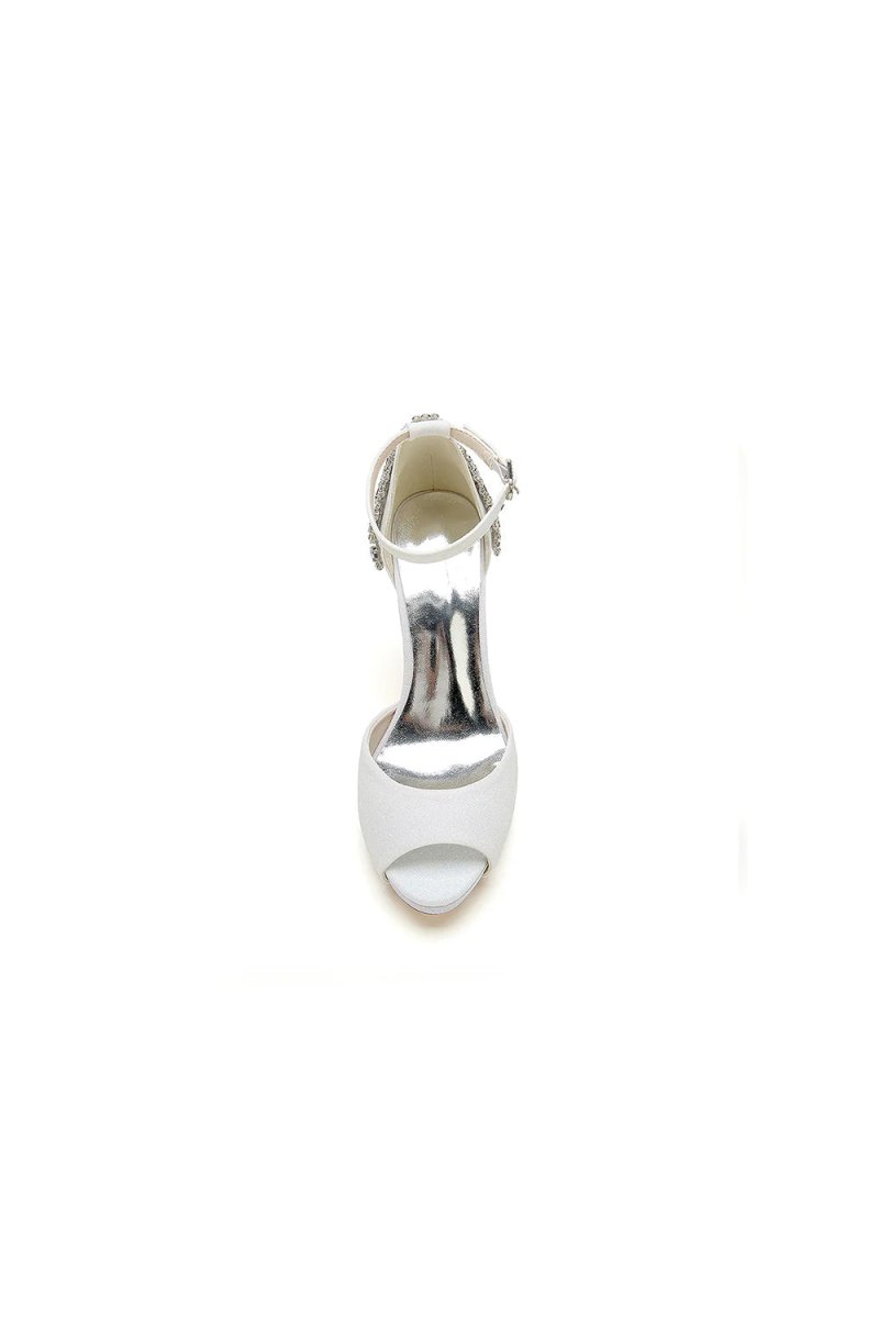 Peep Toe Chunky Heel Rhinestone Embellished - KissProm